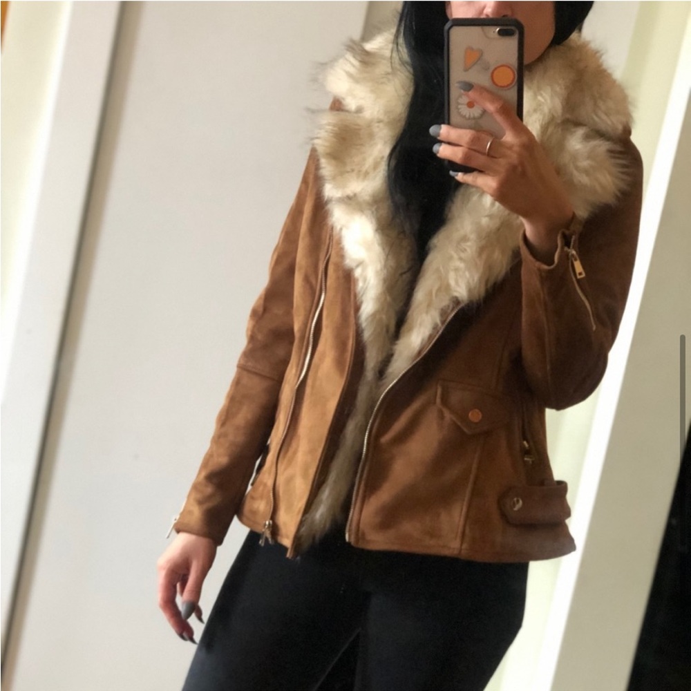 Faux Suede River Island Jacket in Tan